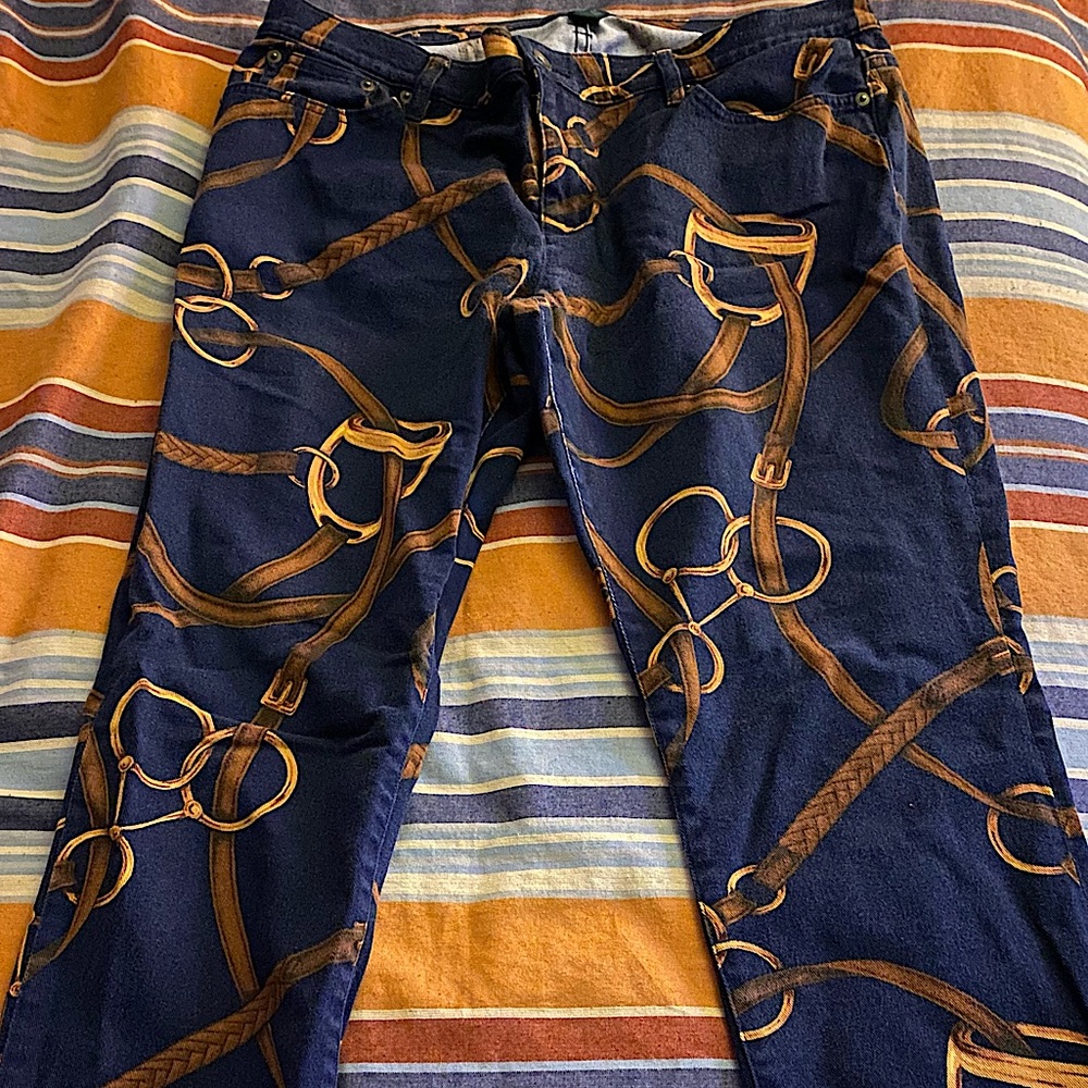 Ralph Lauren Navy Blue Equestrian Bridle Print Skinny Jeans